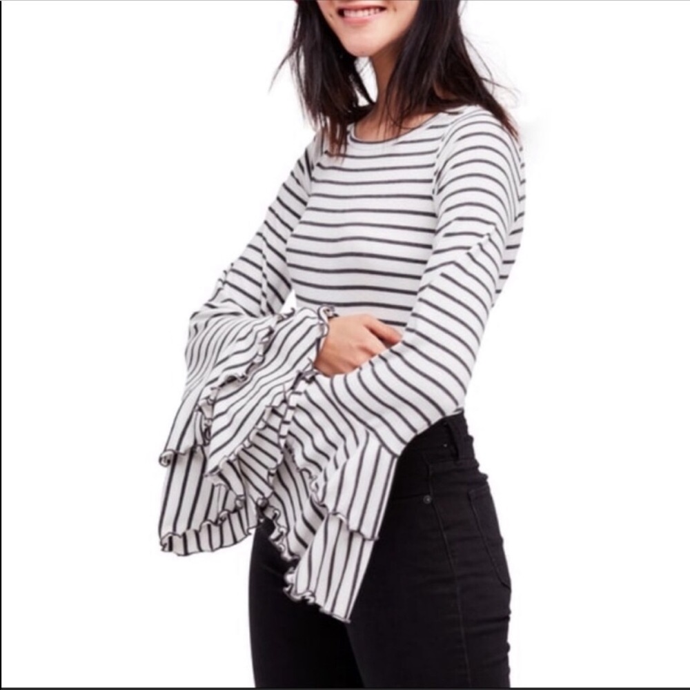 NWT Free People Lettuce Trim Bell Sleeve Top Sz S